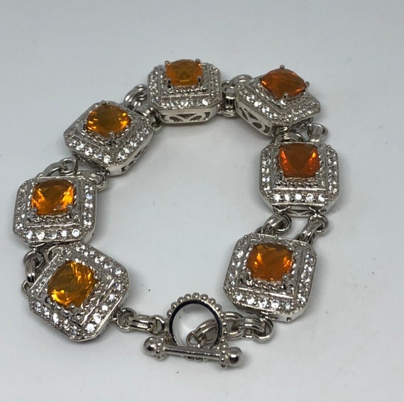 Vintage Orange Fire Opal Bracelet 925 Sterling Si… - image 8