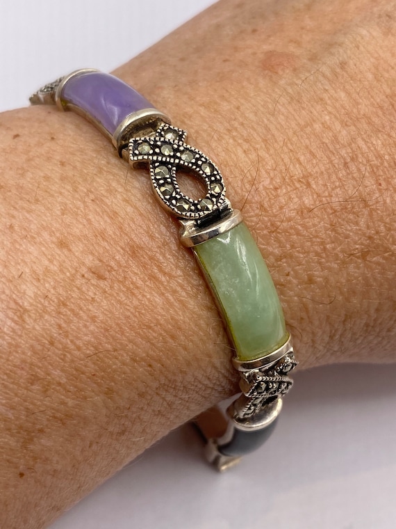 Vintage mix jade marcasite bracelet - image 1