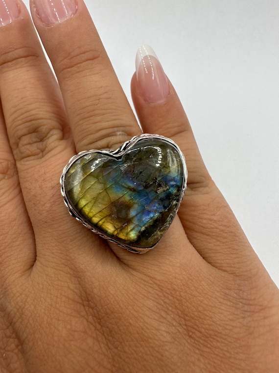 Vintage Large Labradorite Rainbow Moonstone Stone… - image 1