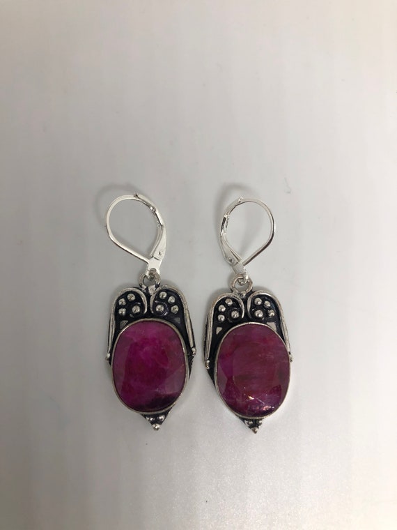 Vintage Handmade Deep Raw Ruby Earrings - image 6