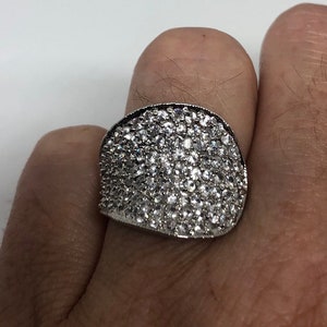 Vintage Clear White Sapphire 925 Sterling Silver Cocktail Ring
