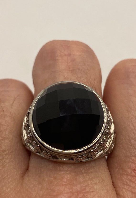 Vintage Stainless Steel Black Onyx Ring Size 10