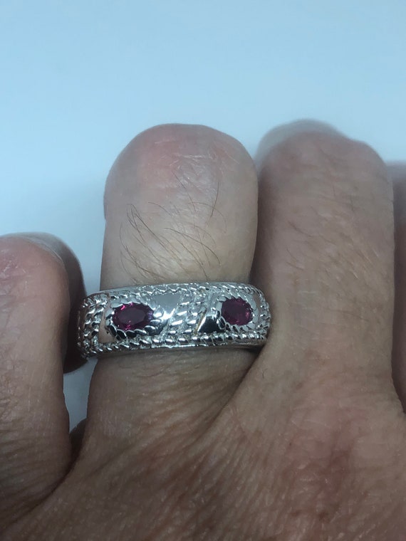 Vintage Pink Ruby 925 Sterling Silver Band Ring - image 7