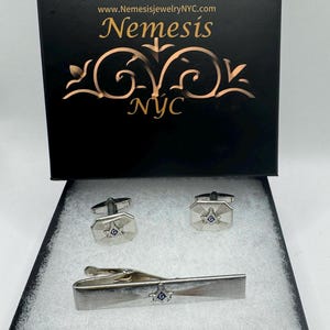 Vintage Free Mason Cuff Links Tie clip 925 Sterling Silver