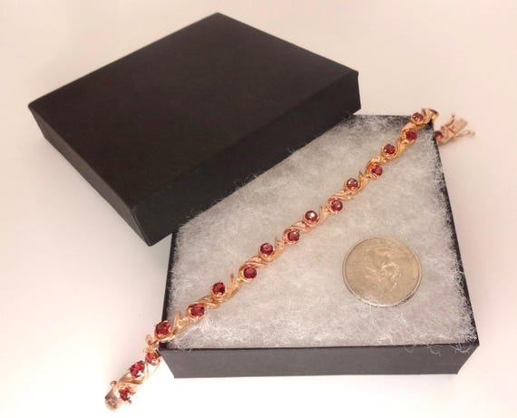 Bohemian Red Garnet Bracelet Rose Golden 925 Ster… - image 7