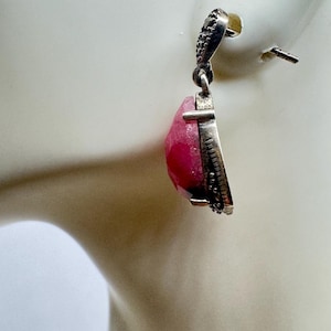 Vintage Marcasite and Pink Ruby 925 Sterling Silver Dangle Earrings
