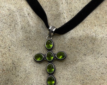 Collier Ras De Cou En Argent Sterling & Péridot - Style Années 1980, Longueur 38 Cm