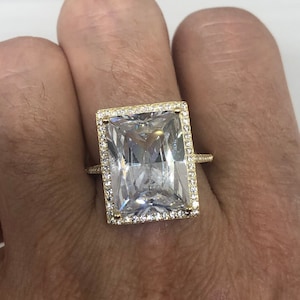 Vintage Cubic Zirconia Crystal Golden Sterling Silver Ring Size 9