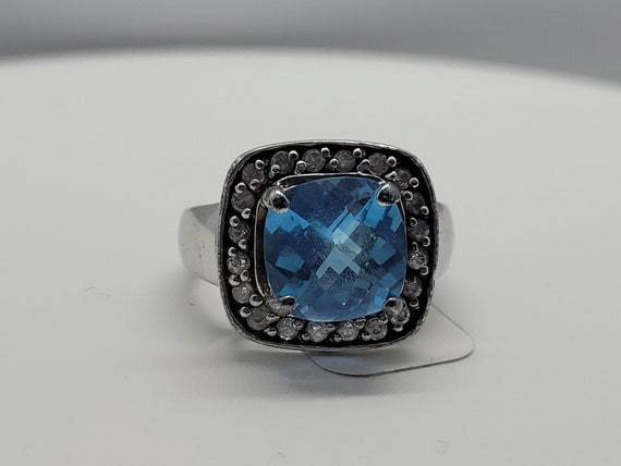 Vintage Blue Topaz and White Sapphire Ring in 925… - image 4