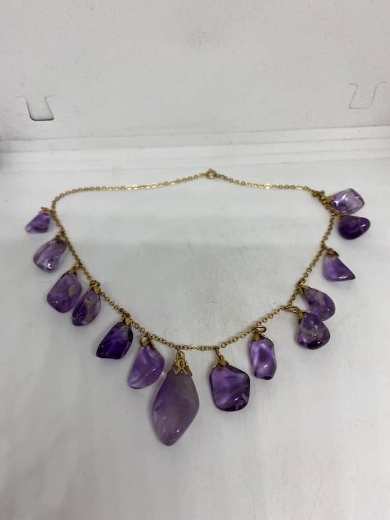 Vintage Purple Amethyst Crystal Charm Necklace Go… - image 2