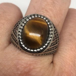 Vintage Gothic Stainless Steel Genuine Tigers Eye Ring