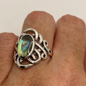 Vintage Celtic Knot Abalone Ring 925 Sterling Silver