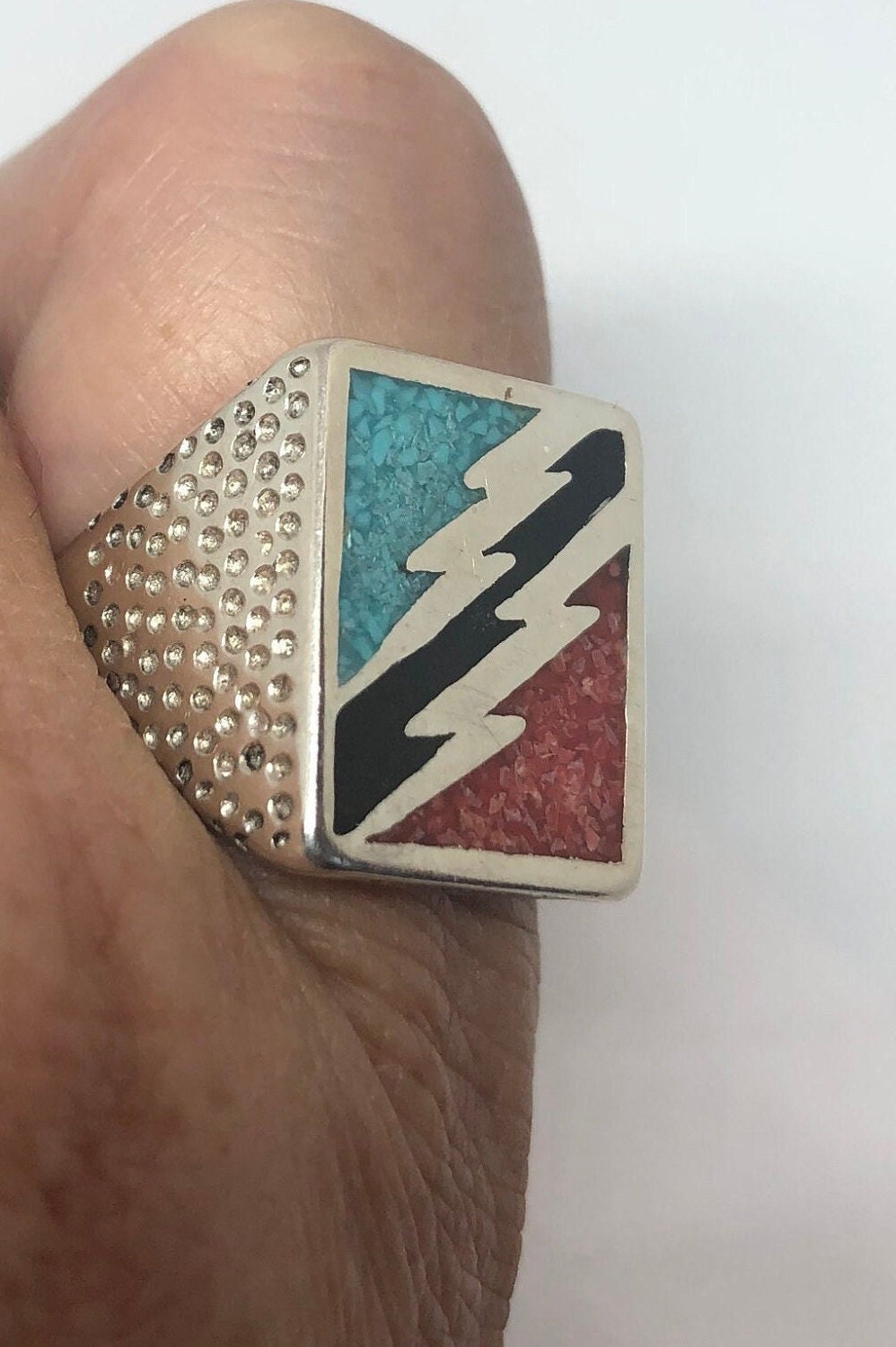 Vintage Southwestern Turquoise Lighting Bolt Mens Ring Etsy