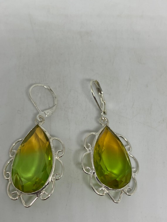 Antique Vintage Green Glass Silver Dangle Earrings - image 4