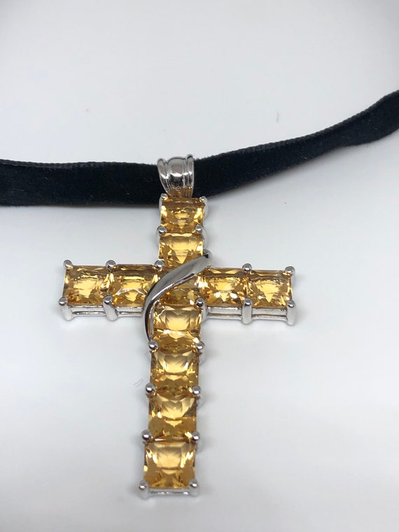 Vintage Gold Citrine Cross 925 Sterling Silver Go… - image 6