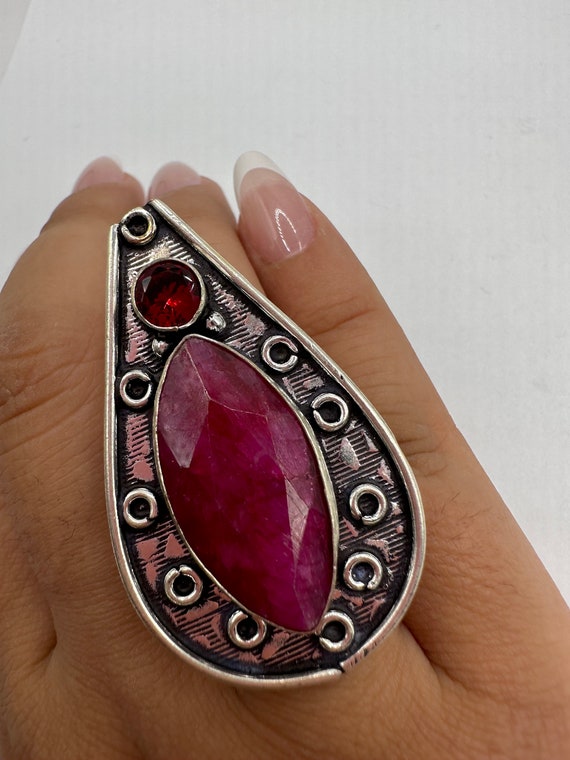 Vintage Raw Pink Ruby Silver Statement Ring