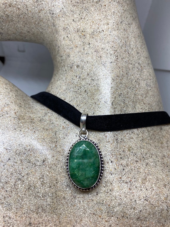 Vintage Green Raw Emerald Crystal Choker Pendant - image 1