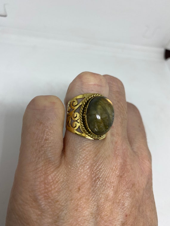 Vintage Rainbow Labradorite Bronze Ring - image 5