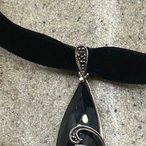 Vintage Marcasite Choker 925 Sterling Silver Black Onyx Pendant Necklace
