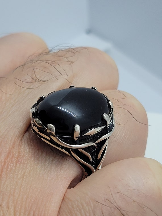 Vintage Black Onyx Mens Ring in 925 Sterling Silv… - image 6