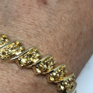 Vintage Gold Citrine Bracelet Deco 925 Sterling Silver Tennis