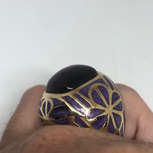 Vintage Purple Cats Eye Art Glass Enamel Ring