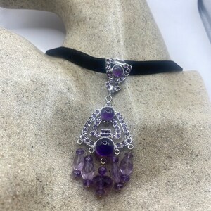 Vintage 925 Sterling Silver Purple Amethyst Choker Pendant