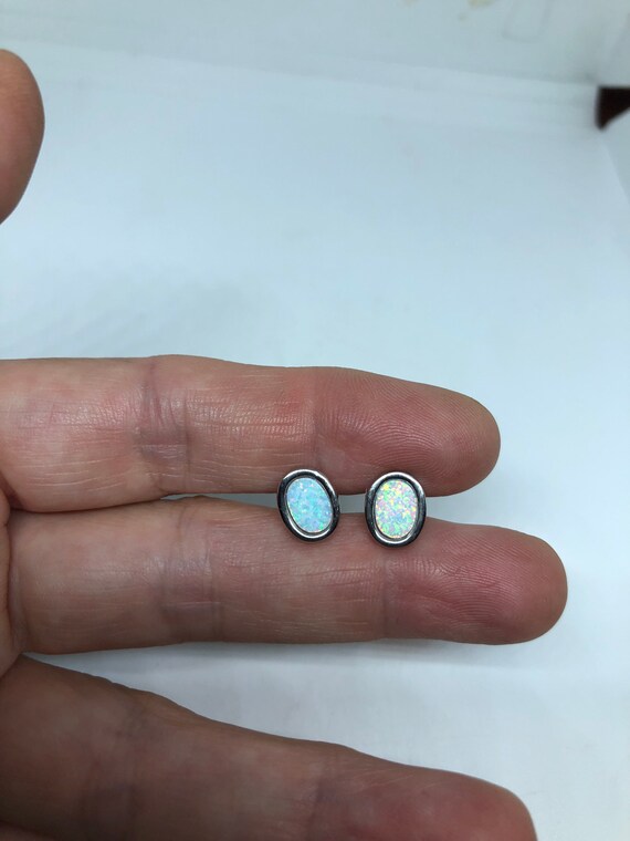 Vintage Opal Earrings 925 Sterling Silver Stud Bu… - image 8