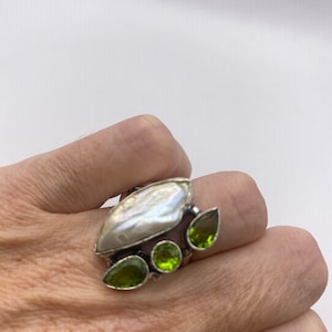 Vintage Green Pearl Peridot Cocktail Ring