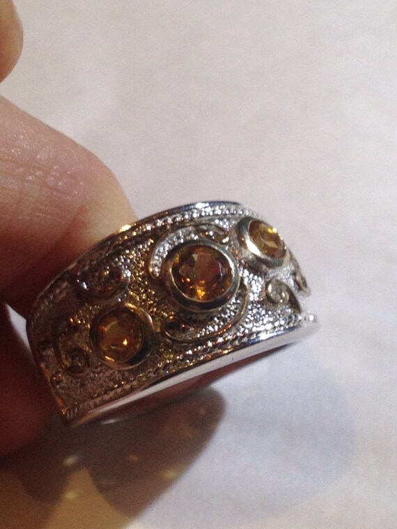 Vintage Gothic Golden Citrine 925 Sterling Silver… - image 4