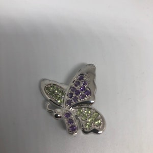 Vintage Handmade Peridot and Amethyst Sterling Silver Butterfly Brooch