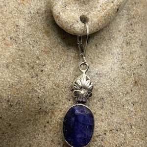 Vintage Blue Raw Sapphire Earrings Silver Lever Back Dangle