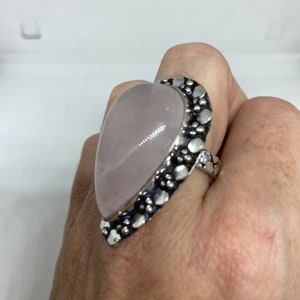 Vintage  Genuine Rose Quartz Silver Ring