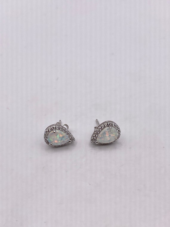 Vintage Opal Earrings 925 Sterling Silver Stud Bu… - image 6