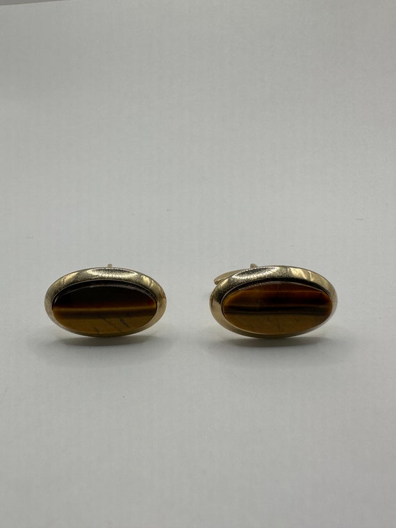 Vintage Golden Tigers Eye Cuff Links - image 4