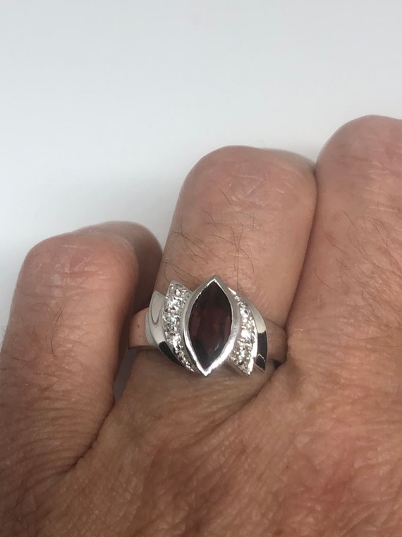 Vintage Red Bohemian Garnet Ring 925 Sterling Sil… - image 1