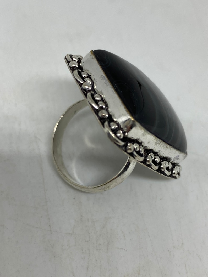 Vintage Black and White agate Cocktail Ring