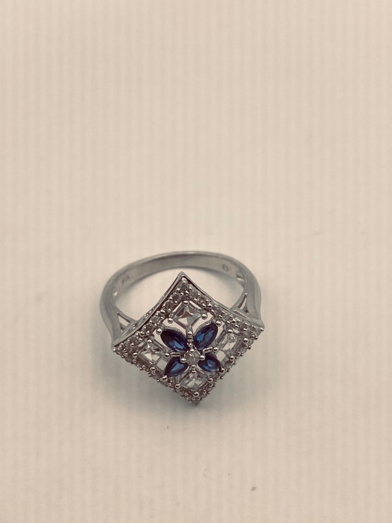 Vintage Blue Sapphire and White 925 Sterling Silv… - image 5