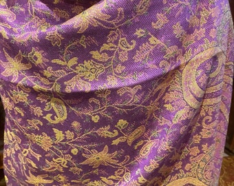 Vintage Lila Gold Paisley Brokat Pashmina Schal Wickeltuch