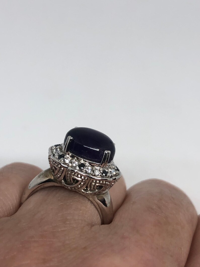 Vintage Handmade deep purple genuine Amethyst setting 925 Sterling Silver gothic Ring