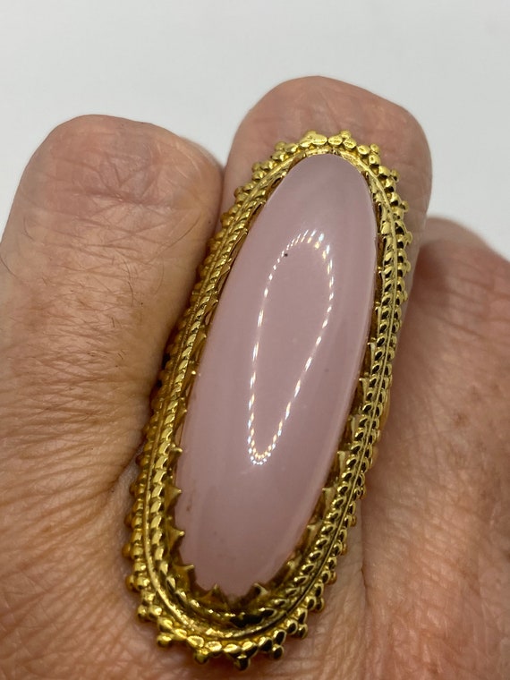 Vintage  Genuine Rose Quartz Golden Bronze Ring - image 4
