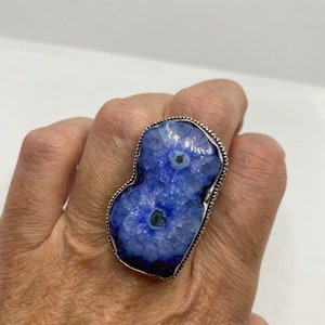 Vintage Blue Quartz Druzy Geode Ring