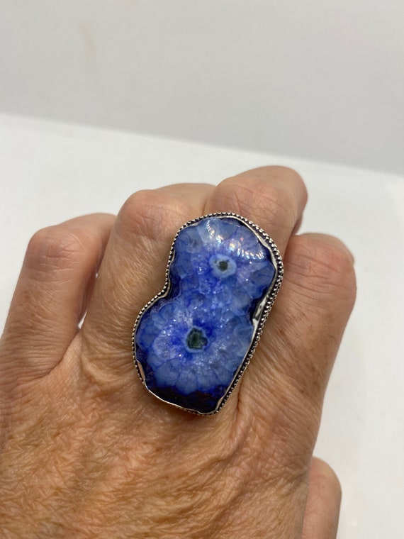 Vintage Blue Quartz Druzy Geode Ring