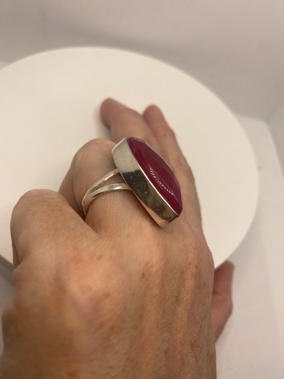 Vintage Handmade Raw Pink Ruby Silver Gothic Ring - image 8