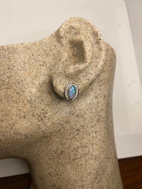 Vintage Opal Earrings 925 Sterling Silver Stud Bu… - image 5