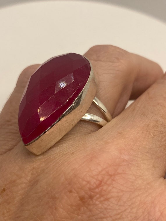 Vintage Handmade Raw Pink Ruby Silver Gothic Ring - image 6