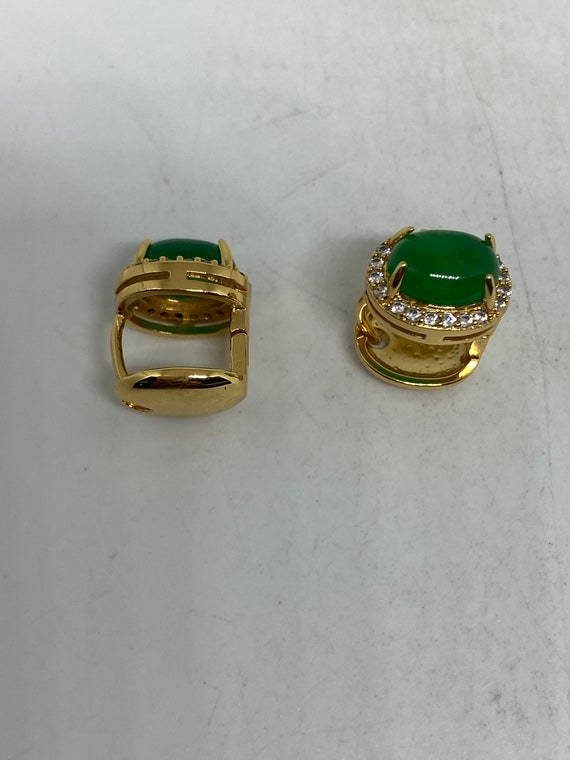Vintage Fun Green Jade Gemstone Gold Rhodium Bron… - image 5