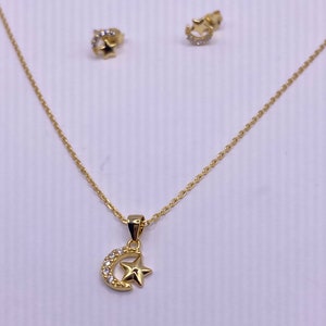 Vintage Islam Muslim moon and star amulet  earring necklace set 925 sterling silver