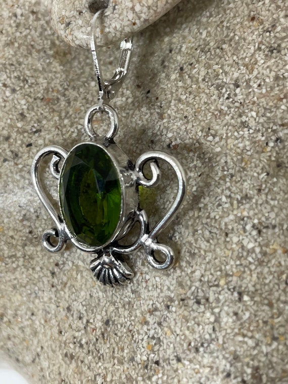 Antique Vintage Green Peridot Silver Dangle Earri… - image 2