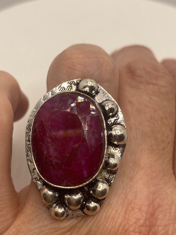 Vintage Handmade Raw Pink Ruby Silver Gothic Ring - image 8